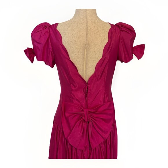 VTG Alfred Angelo Dress Small 80s Hot Pink Satin Bridesmaid Prom USA Union Made - Picture 5 of 16